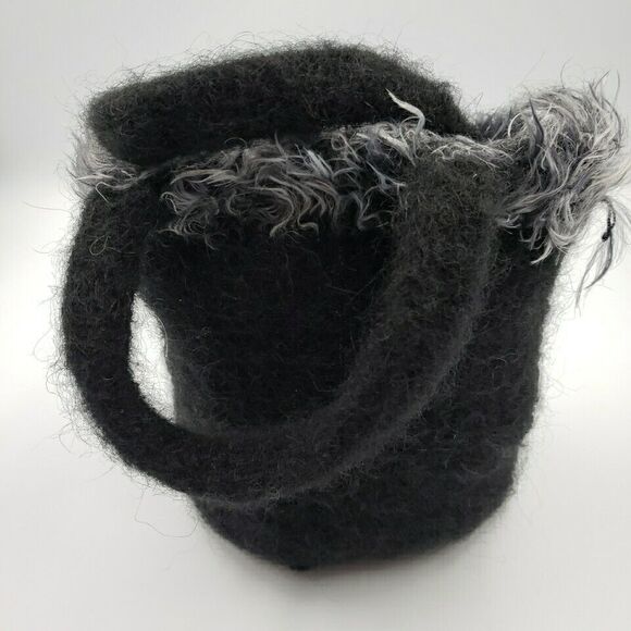 Handcrafted Small Tote Black and Gray Purse Hand Bag Wool Felt Artisanal 10" - Picture 3 of 11